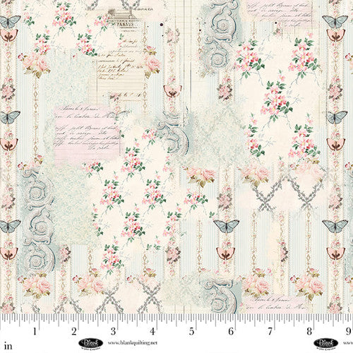 Cotton Fabric Parisian Snippets Digital Ecru Floral Lattices 44/45"