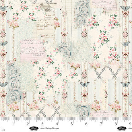 Cotton Fabric Parisian Snippets Digital Ecru Floral Lattices 44/45"