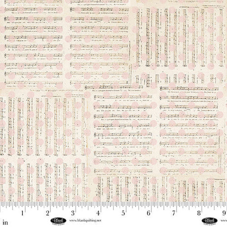 Cotton Print Parisian Snippets Digital Ecru Music and Dots Fabric 44/45"