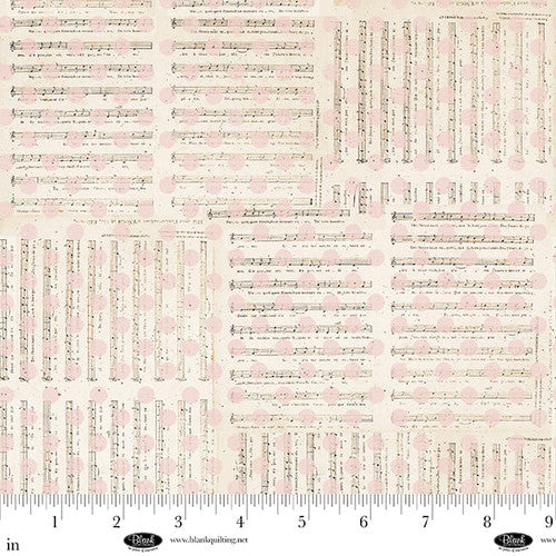 Cotton Print Parisian Snippets Digital Ecru Music and Dots Fabric 44/45"