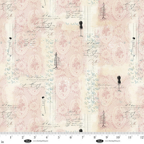 Cotton Fabric Parisian Snippets Digital Pink Mannequin Stripe