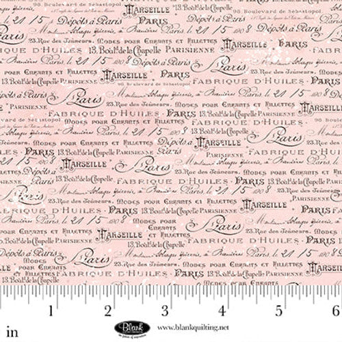 Cotton Fabric Parisian Snippets Digital Pink Script 44/45"