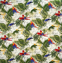 Polyester Peachskin Fabric Parrots Split Monstera Palm Leaves