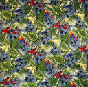 Polyester Peachskin Fabric Parrots Split Monstera Palm Leaves