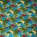 Polyester Peachskin Fabric Parrots Split Monstera Palm Leaves