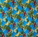 Polyester Peachskin Fabric Parrots Split Monstera Palm Leaves