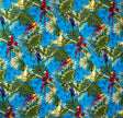Parrots Split Monstera Palm Leaves Peachskin Fabric - Tropical Parrots, Split Monstera Palm Leaves, 45" Width (1 Yard)