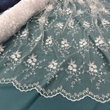 Floral Embroidered Lace Fabric White