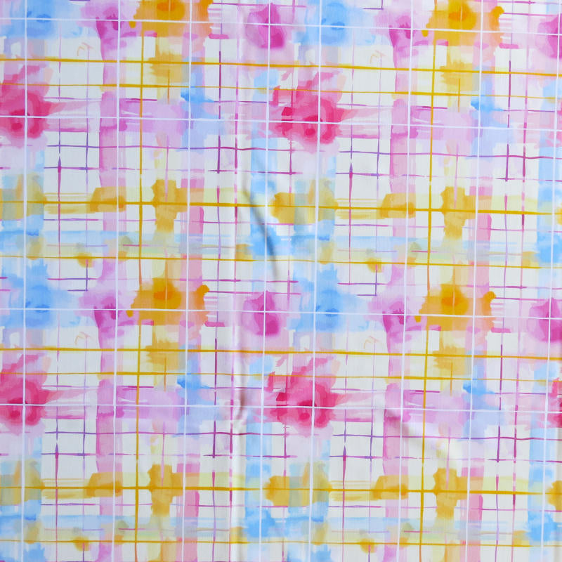 Swim Knit Poly Spandex Pastel Painted Plaid