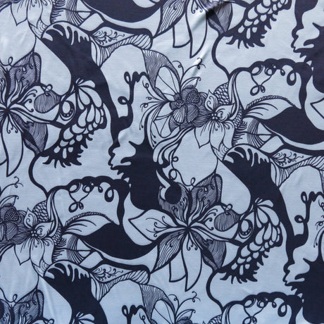Poly Lycra Athletic Knit Fabric Navy/Baby Blue Floral