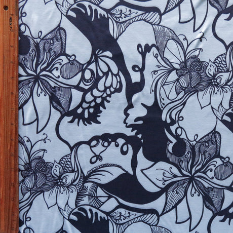 Poly Lycra Athletic Knit Fabric Navy/Baby Blue Floral