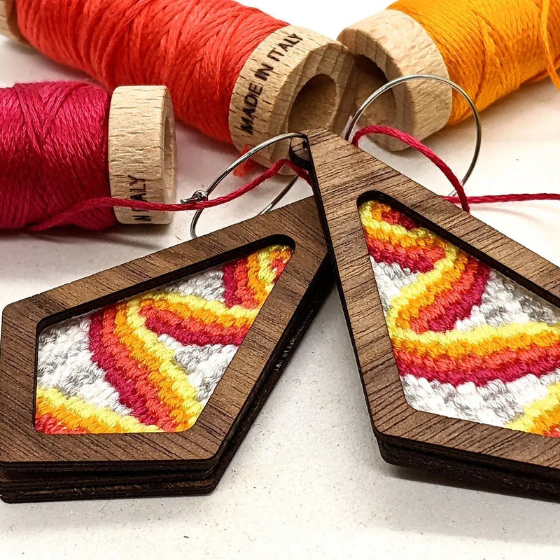 Bargello Embroidery Earrings Walnut