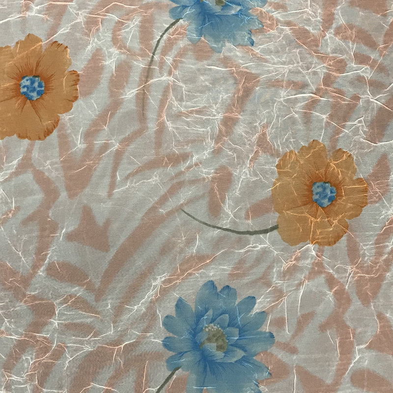 Floral Crush Chiffon Peach Polyester Fabric - Sheer Floral Print, Peach, 53/54" Width (1 Yard)