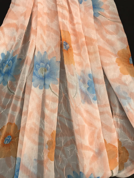 Floral Crush Chiffon Peach Polyester Fabric - Sheer Floral Print, Peach, 53/54" Width (1 Yard)