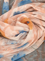 Floral Crush Chiffon Peach Polyester Fabric - Sheer Floral Print, Peach, 53/54" Width (1 Yard)