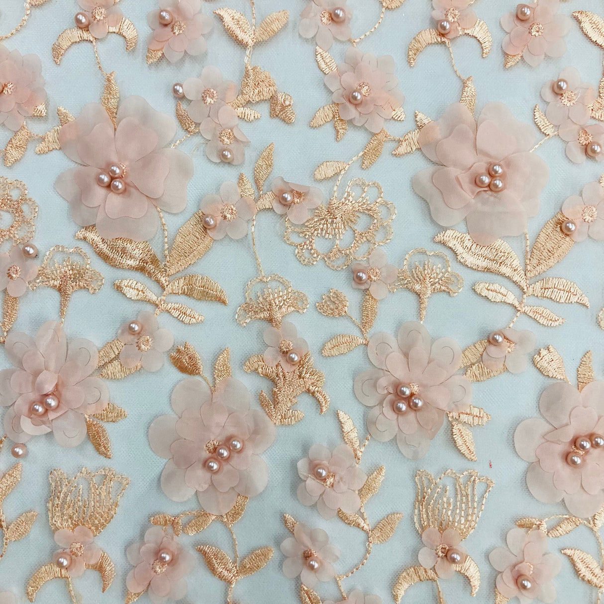 Beaded 3D Floral Lace Fabric