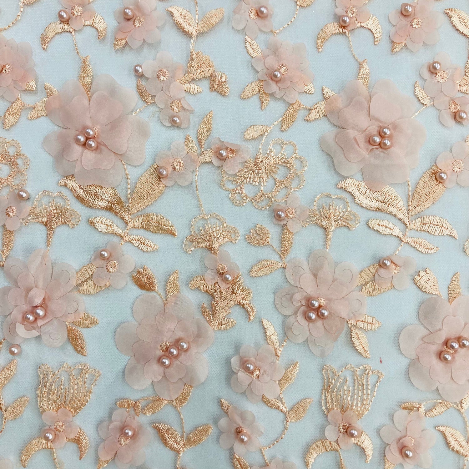 Beaded 3D Floral Lace Fabric 49"