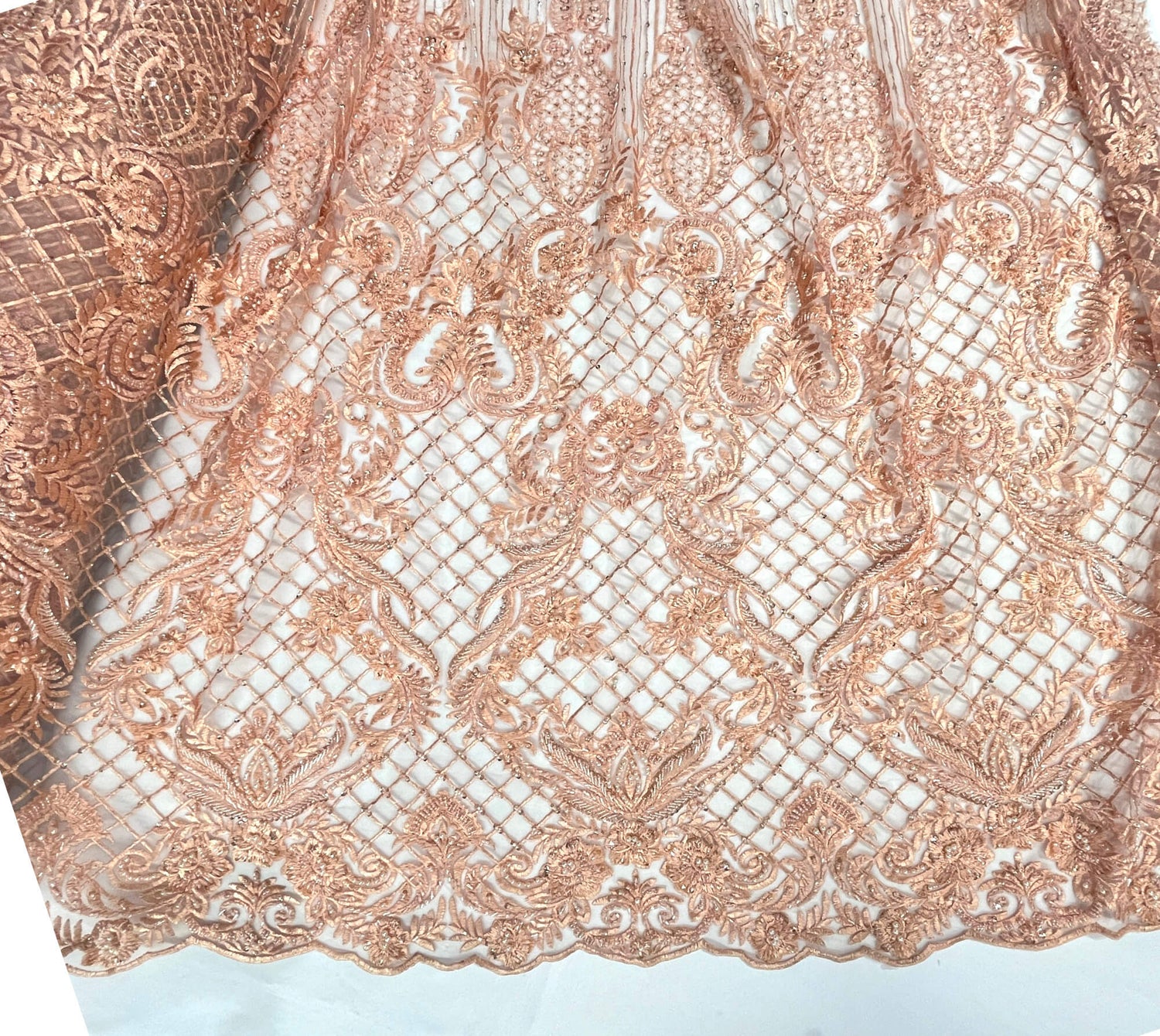 Beaded Lace Fabric on Polyester Net Mesh 52"