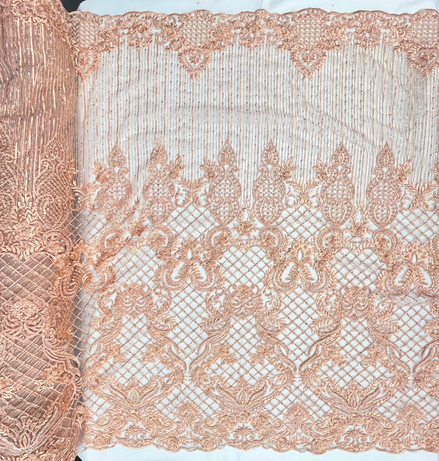 Beaded Lace Fabric on Polyester Net Mesh 52"