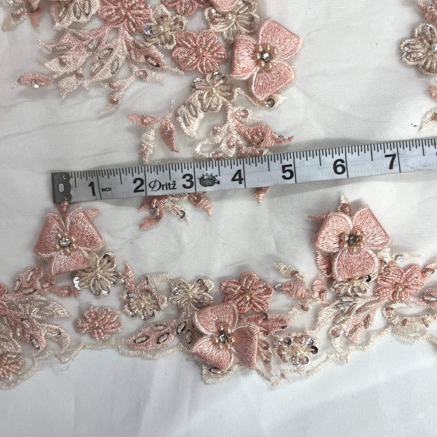 3D Beaded Floral Lace Mesh Fabric