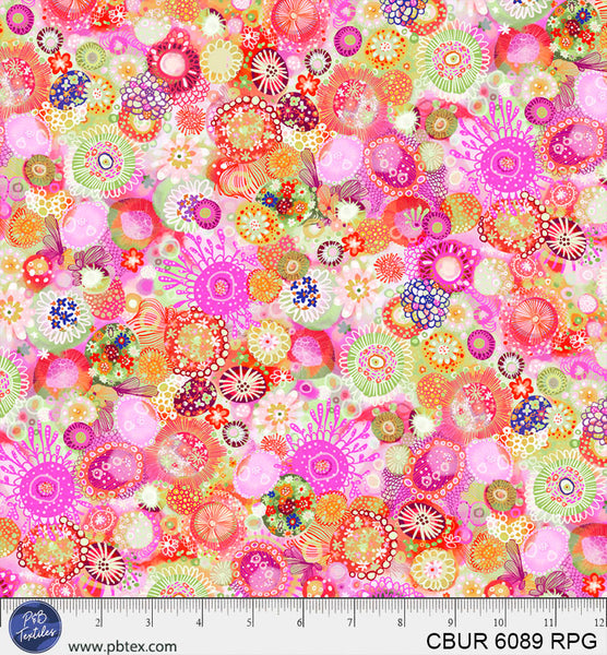 Cotton Print Peachy Blossom Flower Bust Color Burst 44/45 Fabric