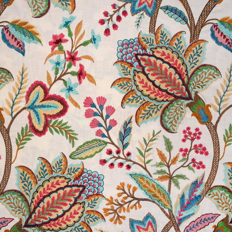 Cotton Crewel Embroidery Fabric Springtime Floral Drapery