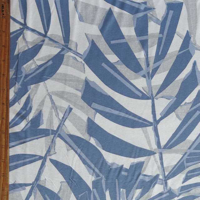 Cotton Spandex Jersey Knit Fabric Blue and Grey Foliage