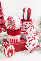 2.5" x 10 Yard White Dupioni with Red Glitter Stripe Ribbon