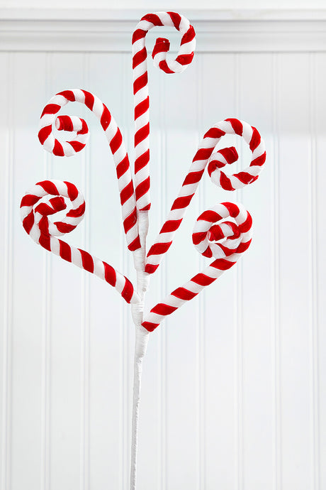 24" Red and White Peppermint Swirl Spray