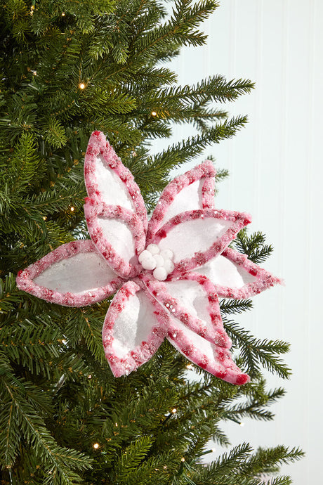 22" Pink & White Candy with Snowglitter Poinsettia Stem