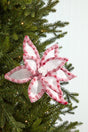 22" Pink & White Candy with Snowglitter Poinsettia Stem