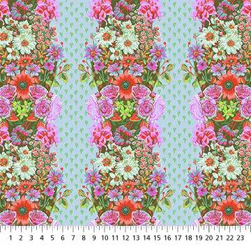 Cotton Fabric Perennial Borders Beata's Garden in Seafoam 44/45"