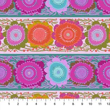 Cotton Print Fabric Perennial Borders Line Dance in Bouquet 44/45"