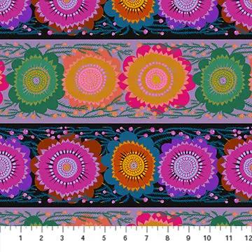 Cotton Print Fabric Perennial Borders Line Dance in Moonlight 44/45"