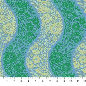 Cotton Fabric Perennial Borders Village Path in Sea 44/45"
