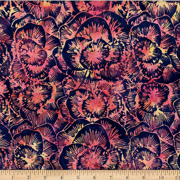 Cotton Batik Persimmon Bali Batik Linear Peony Fabric