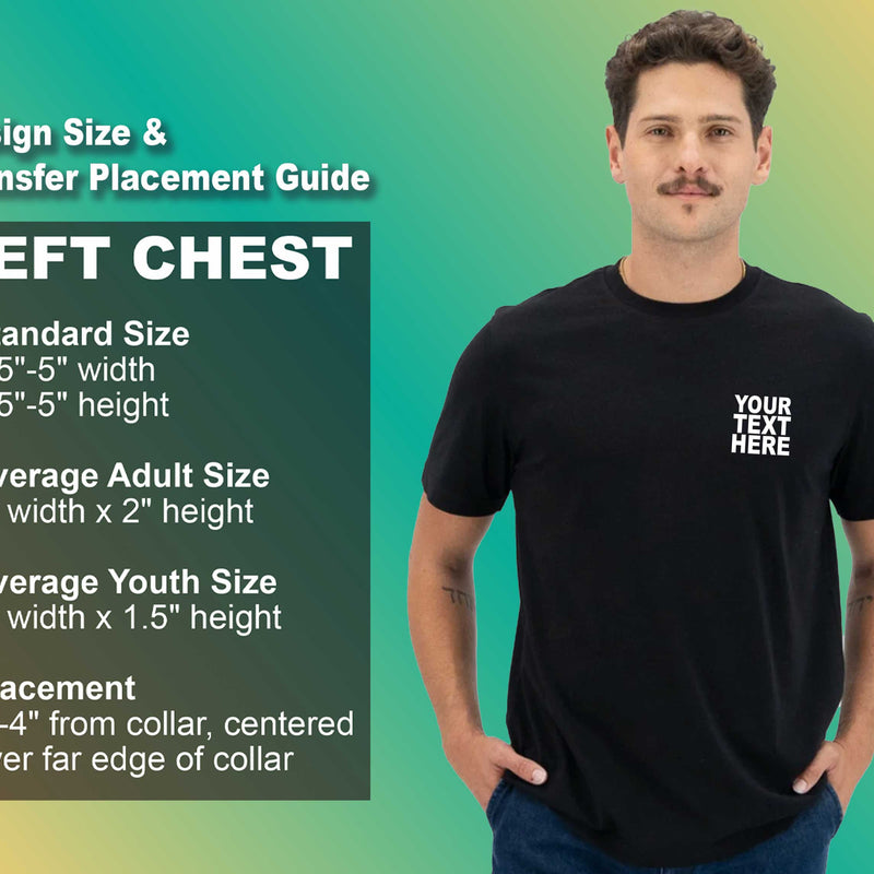 Pack: 12 Fast Create Your Own T-Shirts – Custom Image, Text, or Logo Print (Left Chest - Black)