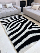 Zebra Animal Print Shag Viscose Fabric - Black And White Zebra Print, 1.5" High Pile (1 Piece)