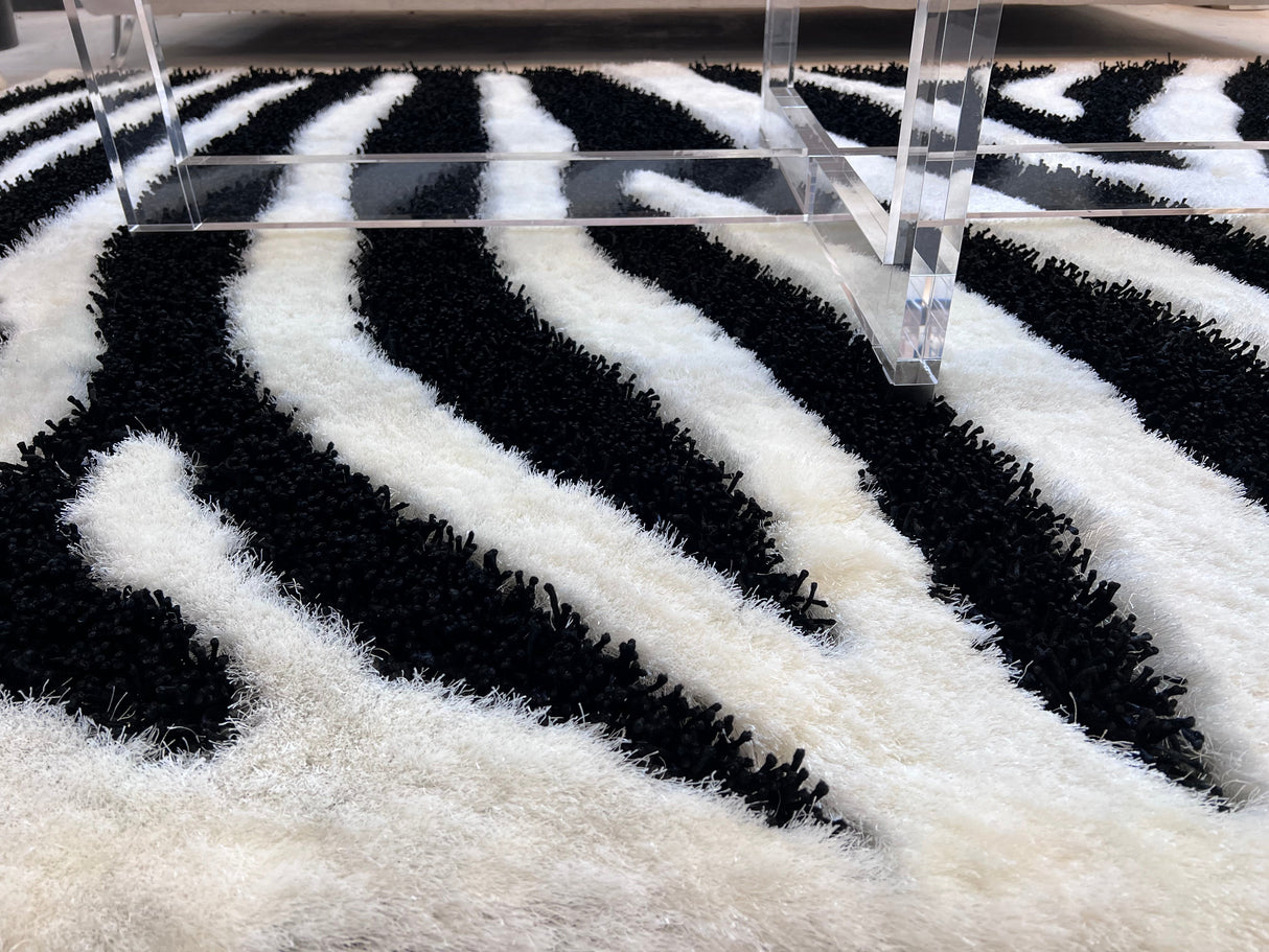Zebra Animal Print Shag Viscose Fabric - Black And White Zebra Print, 1.5" High Pile (1 Piece)
