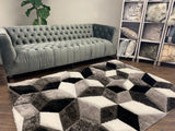 SR-729 Polyester Fabric - Silver Black White 3D Geometric Shag, 7'6" X 10'3", 5' 3" X 7' 5" (1 Rug)
