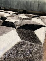 SR-729 Polyester Fabric - Silver Black White 3D Geometric Shag, 7'6" X 10'3", 5' 3" X 7' 5" (1 Rug)