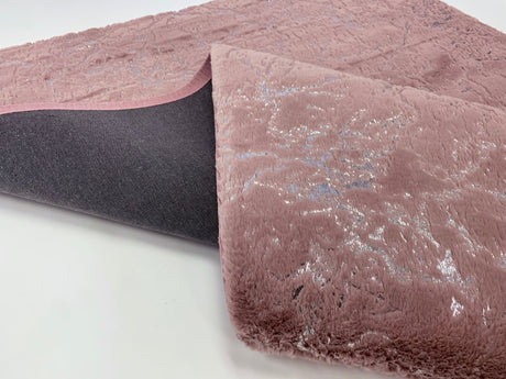 Rose Pink With Silver Metallic Shimmery Design Faux Rabbit Touch Rug - Faux Fur Rug, Rose Silver Scattered, 7'6" X 10'3" (1 Unit)