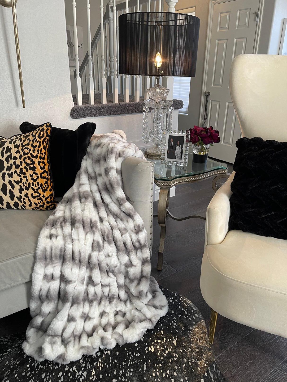 Braided Look Fluffy Soft Faux Fur Fabric - Gray White Braided Look, 104" X 93" (Cal King/Eastern King)