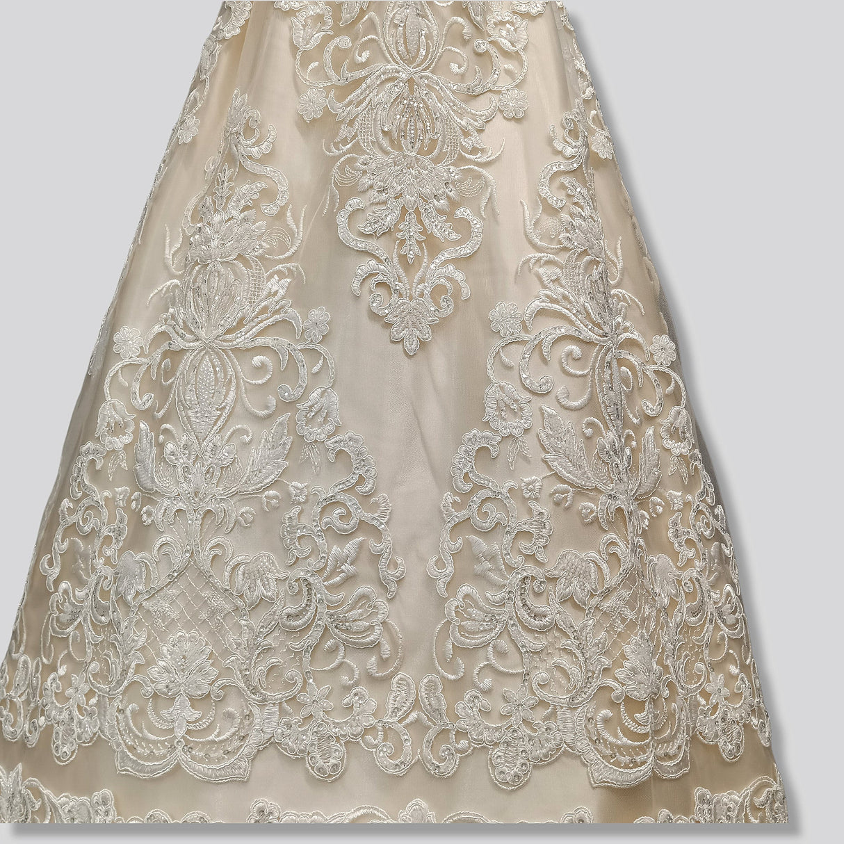 Beaded Corded Lace Fabric White Ivory