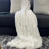 Braided Look Fluffy Soft Faux Fur Fabric - Gray White Braided Look, 104" X 93" (Cal King/Eastern King)