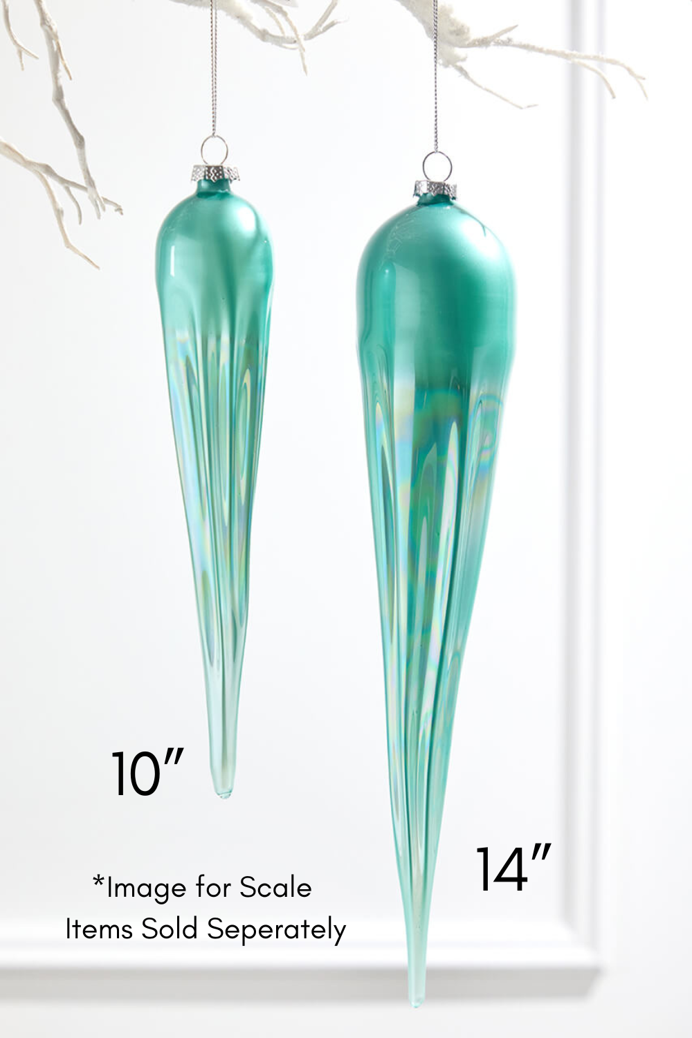10" Frosty Blue Glass Icicle Ornament
