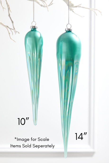 10" Frosty Blue Glass Icicle Ornament