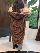 Rexa Robe 4 Faux Fur Fabric - Chocolate Brown, Tone-On-Tone Champaign Cozy Interior, Long Sleeve, Long Length (1 Robe)