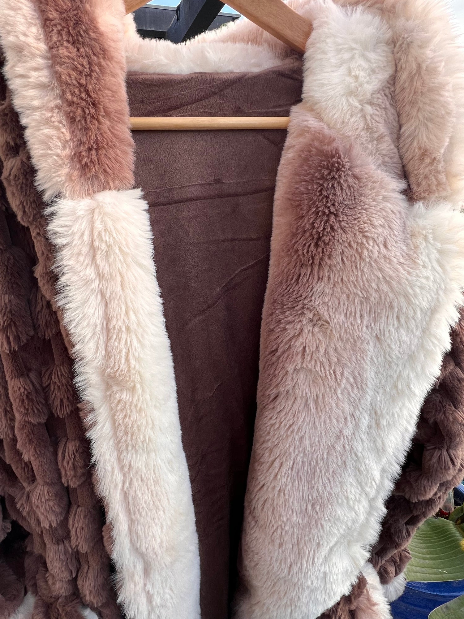 Rexa Robe 4 Faux Fur Fabric - Chocolate Brown, Tone-On-Tone Champaign Cozy Interior, Long Sleeve, Long Length (1 Robe)