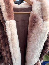 Rexa Robe 4 Faux Fur Fabric - Chocolate Brown, Tone-On-Tone Champaign Cozy Interior, Long Sleeve, Long Length (1 Robe)